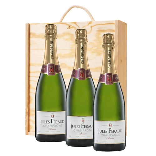 Jules Feraud Brut Champagne 75cl Treble Pine Wooden Gift Boxed (3 x 75cl)